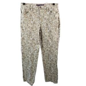 Gloria Vanderbilt Cream Green Brown Floral Amanda Vintage Jeans Size 8